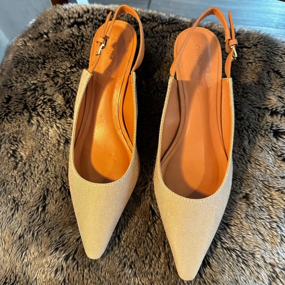 cinq a sept Shoes - Cinq a Sept Sylvie Pointed Toe Tan/Cream Slingback Designer Kitten Heels, 39/9